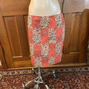 Jones New York Red and Cream Patchwork Pencil Skirt